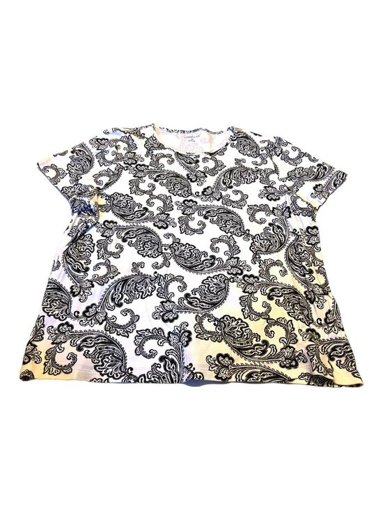 Croft & Barrow Tops - Croft & Barrow Blouse 1X Cotton Black Paisley Floral  Short Sleeve T-shirt